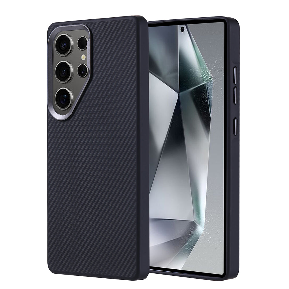 Galaxy S25 Ultra Kılıf M-safe Şarj Özellikli Karbon Fiber Görünümlü Zore Troy Kapak Siyah