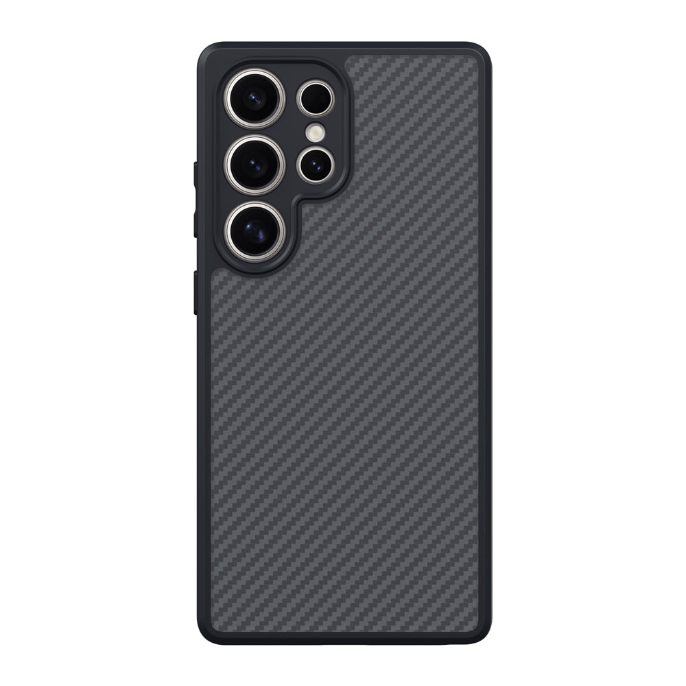 Galaxy S25 Ultra Kılıf M-safe Şarj Özellikli Karbon Fiber Tasarımlı Zore Elnino Kapak Siyah