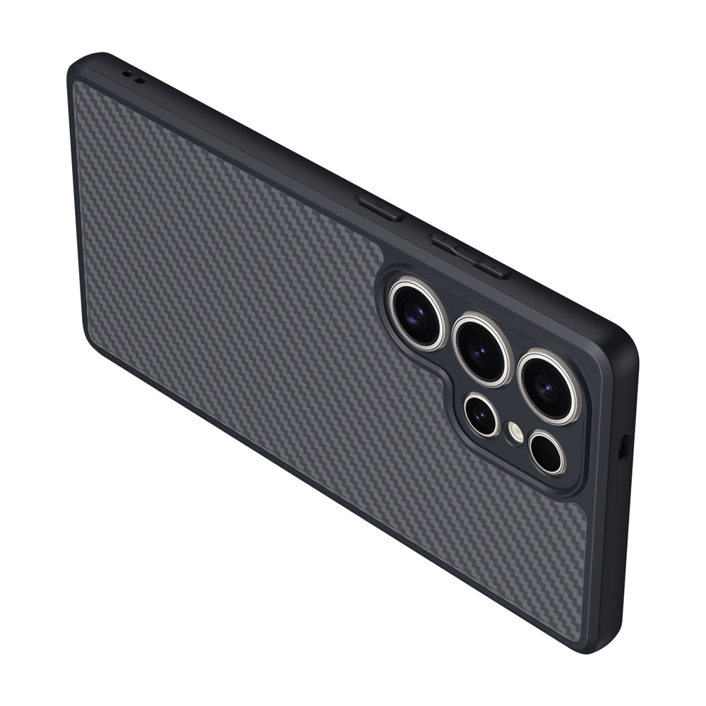 Galaxy S25 Ultra Kılıf M-safe Şarj Özellikli Karbon Fiber Tasarımlı Zore Elnino Kapak Siyah