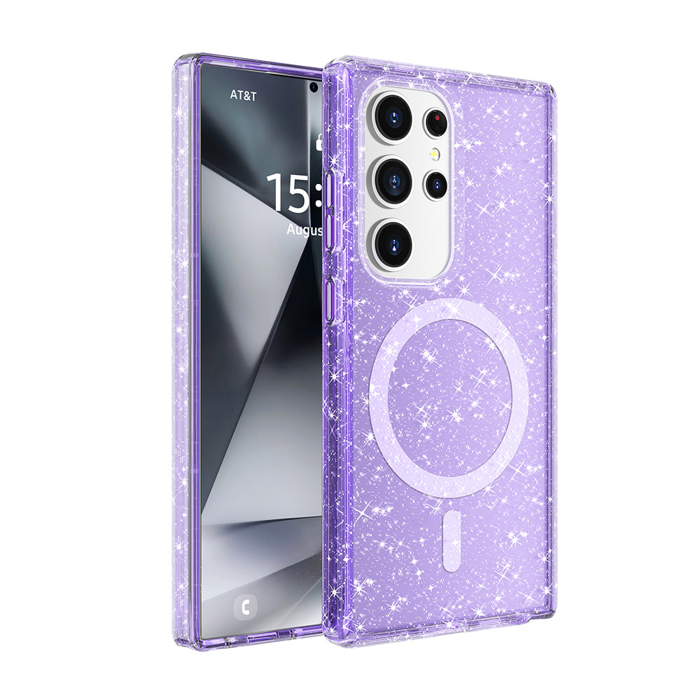 Galaxy S25 Ultra Kılıf M-safe Şarj Özellikli Parlayan Simli Saydam Renkli Zore Allstar Kapak Mor
