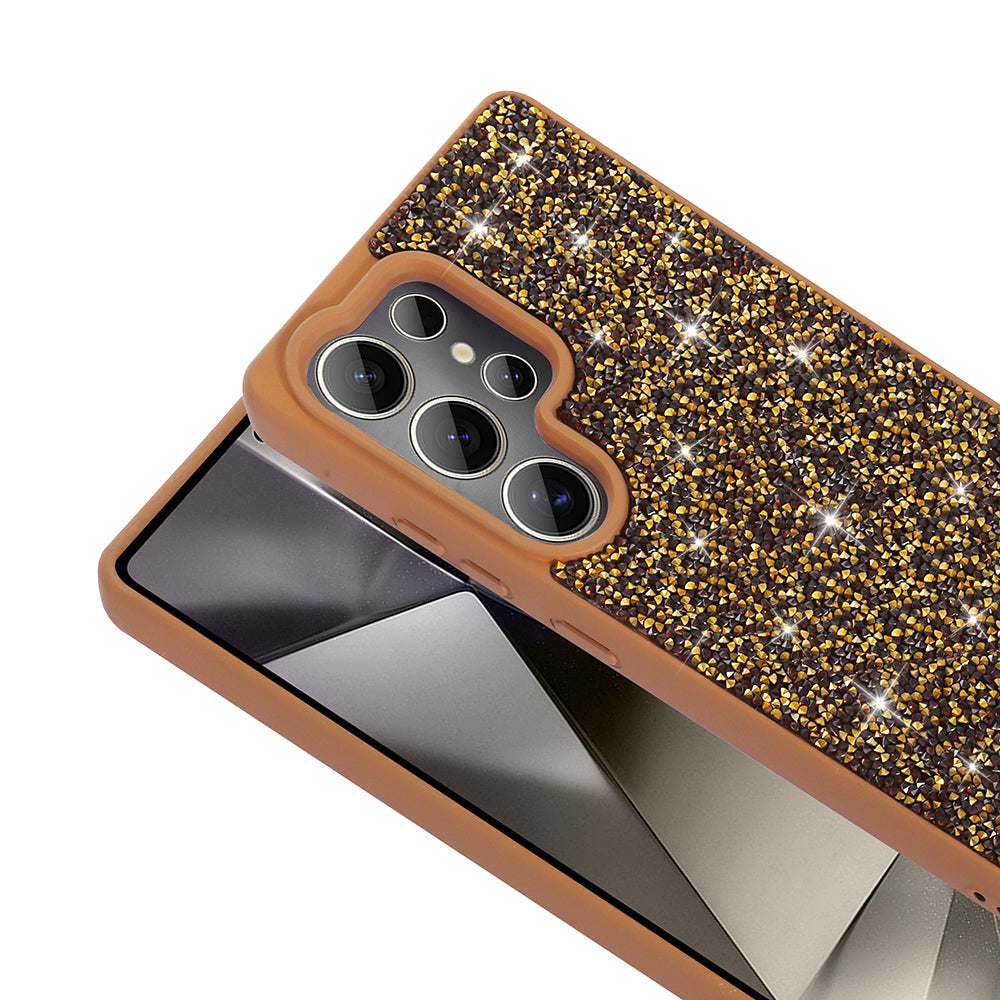 Galaxy S25 Ultra Kılıf Parlak Taşlı Tasarım Zore Pırlanta Kapak Gold