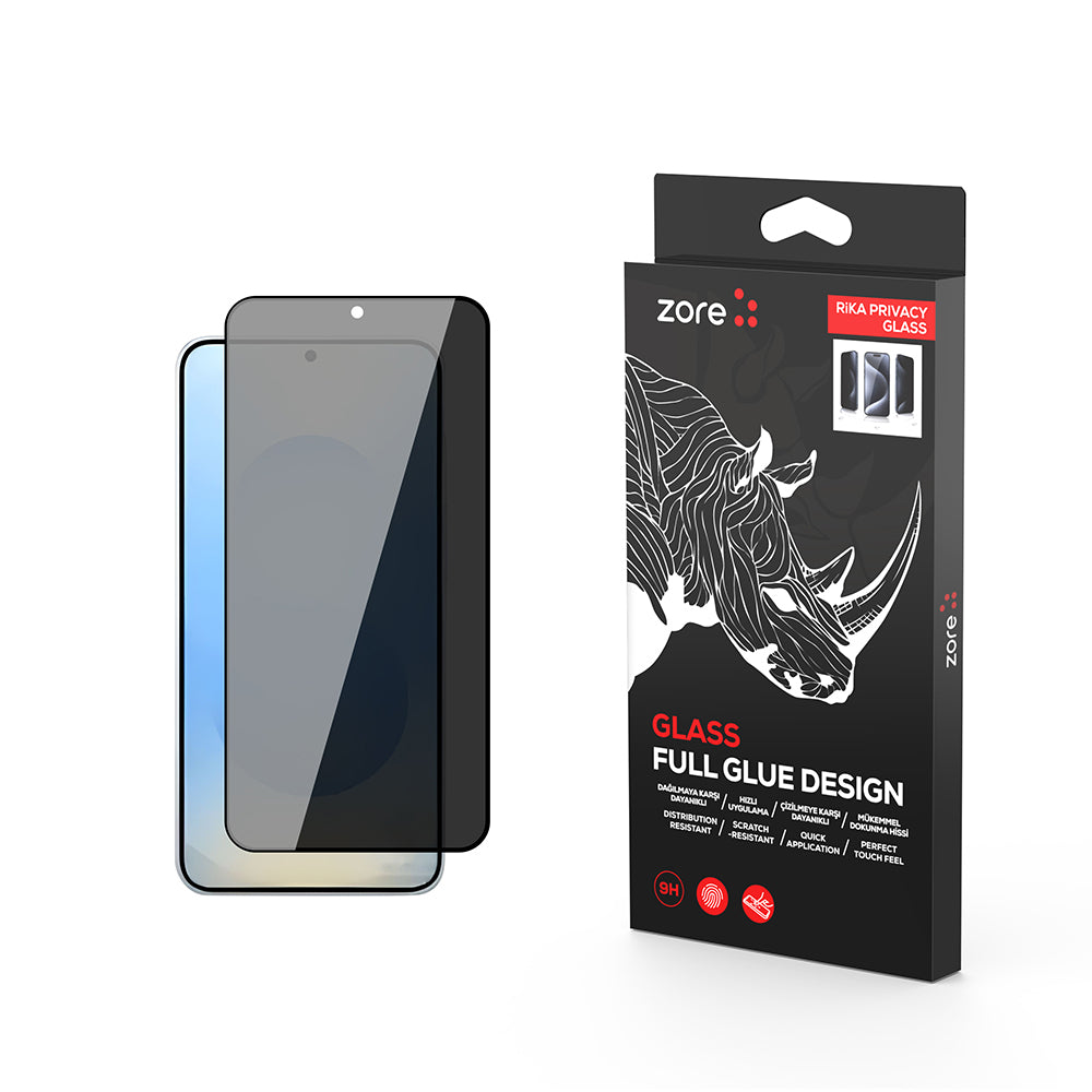 Galaxy S25 Zore Rika Premium Privacy Temperli Cam Ekran Koruyucu Siyah