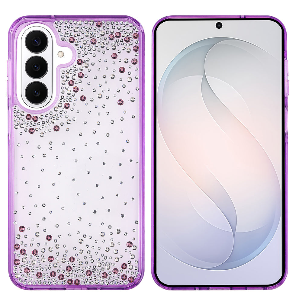 Galaxy S26 Kılıf Airbag Tasarımlı Damla Taşlı Şeffaf Zore Pera Silikon Kapak Mor