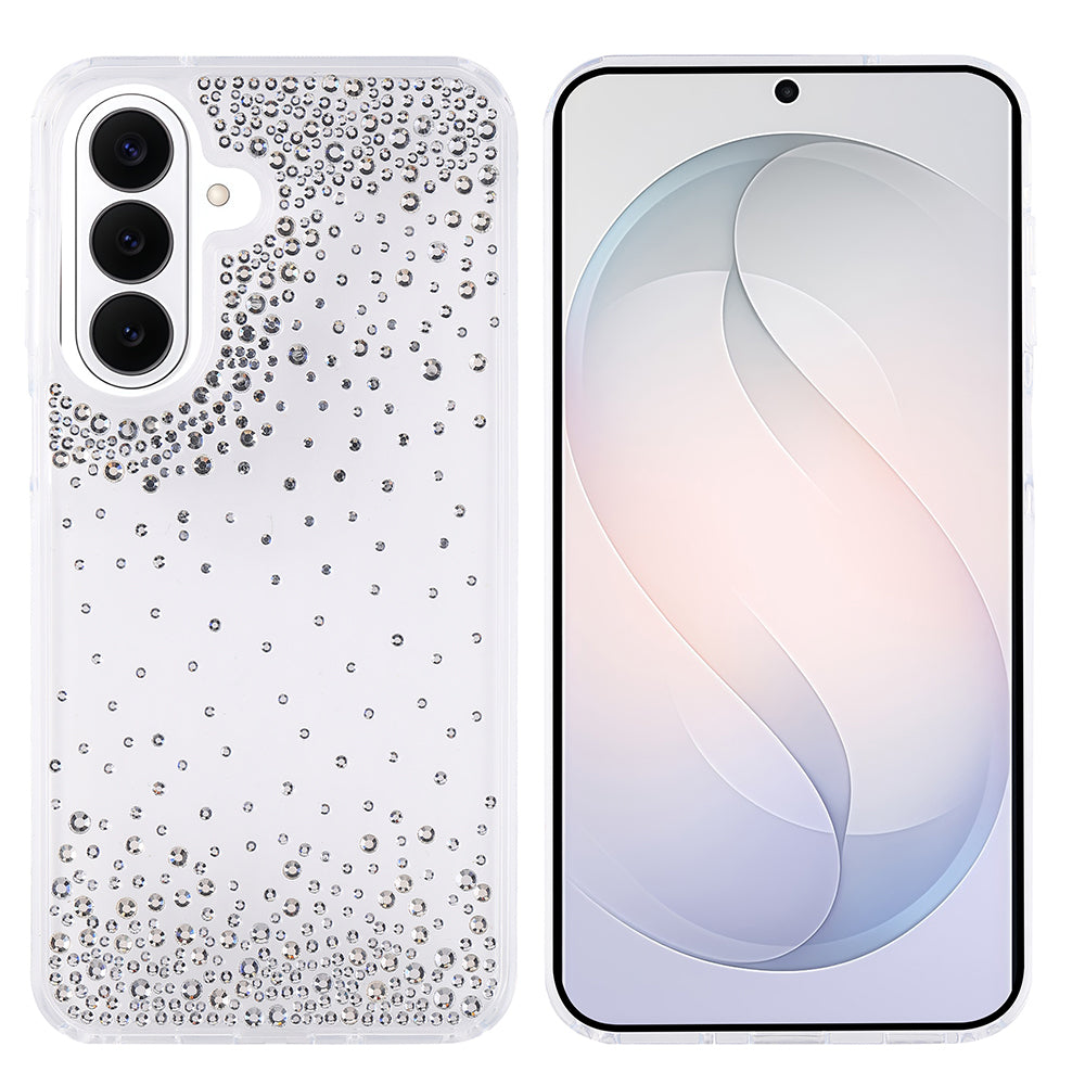 Galaxy S26 Kılıf Airbag Tasarımlı Damla Taşlı Şeffaf Zore Pera Silikon Kapak Mor