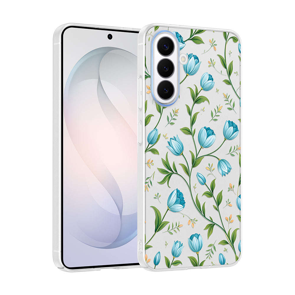 Galaxy S26 Plus Kılıf Kamera Korumalı Desenli Zore Klip Kapak Mavi Lale