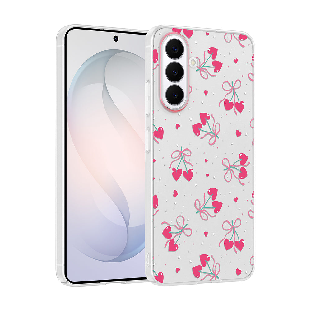 Galaxy S26 Plus Kılıf Kamera Korumalı Desenli Zore Klip Kapak Kalpli Kiraz