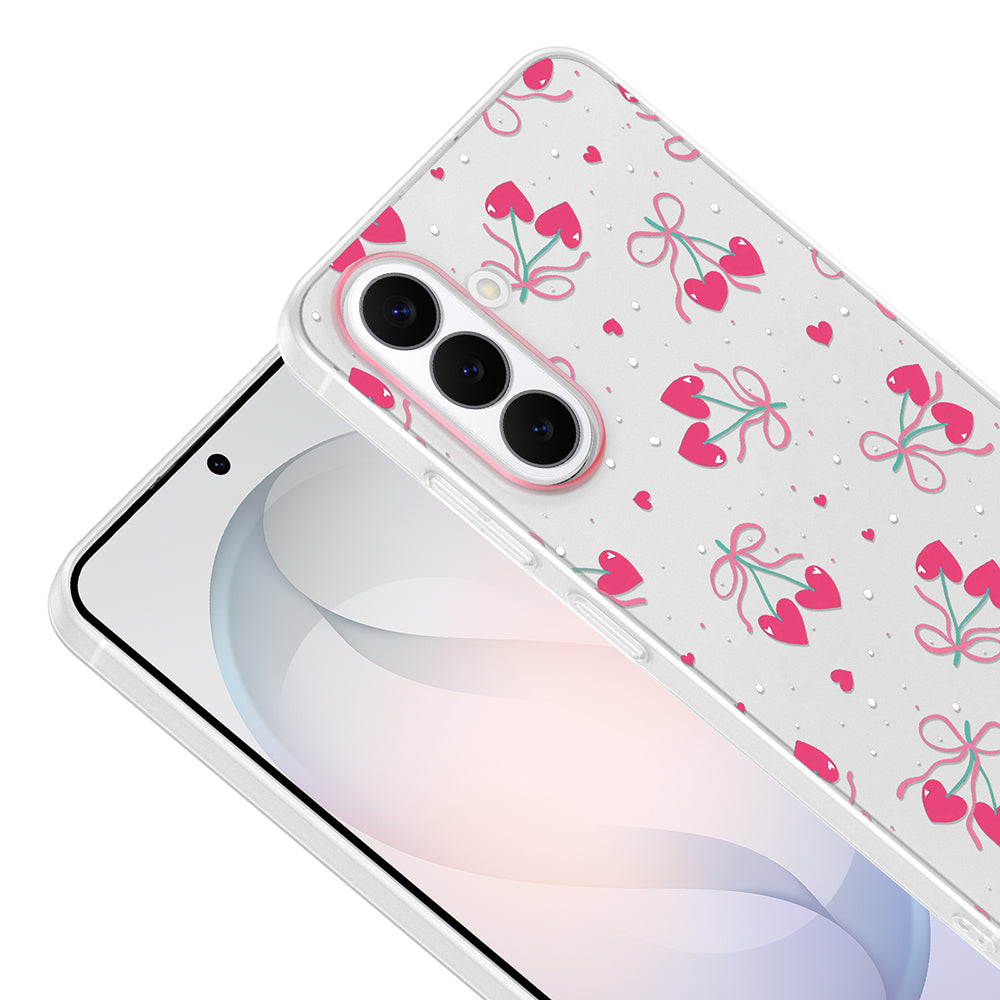 Galaxy S26 Plus Kılıf Kamera Korumalı Desenli Zore Klip Kapak Kalpli Kiraz