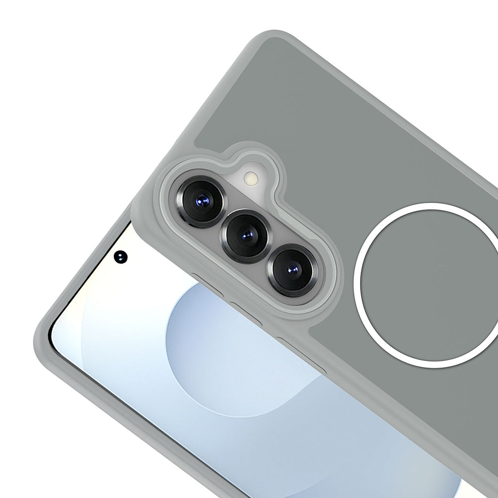 Galaxy S26 Plus Kılıf M-Safe Şarj Özellikli Metal Kamera Çerçeveli Sanremo Silikon Kapak Gri