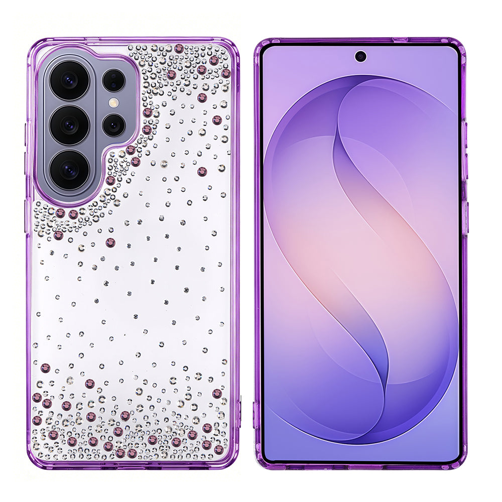 Galaxy S26 Ultra Kılıf Airbag Tasarımlı Damla Taşlı Şeffaf Zore Pera Silikon Kapak Mor
