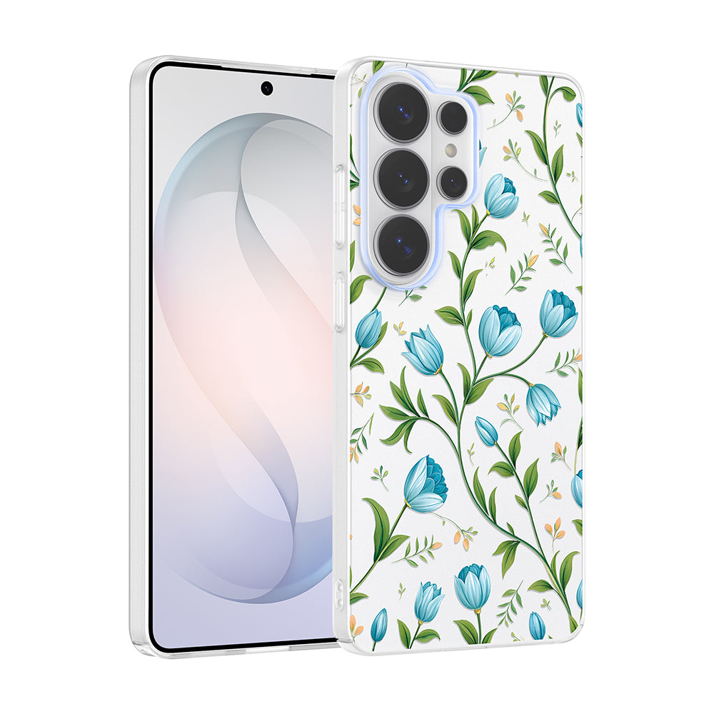 Galaxy S26 Ultra Kılıf Kamera Korumalı Desenli Zore Klip Kapak Mavi Lale