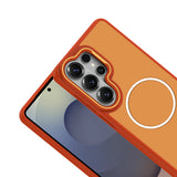 Galaxy S26 Ultra Kılıf M-Safe Şarj Özellikli Metal Kamera Çerçeveli Sanremo Silikon Kapak Turuncu
