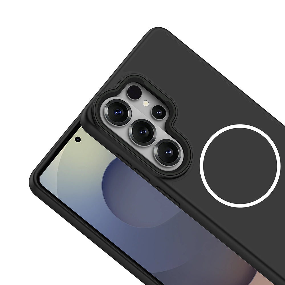 Galaxy S26 Ultra Kılıf M-Safe Şarj Özellikli Metal Kamera Çerçeveli Sanremo Silikon Kapak Gri