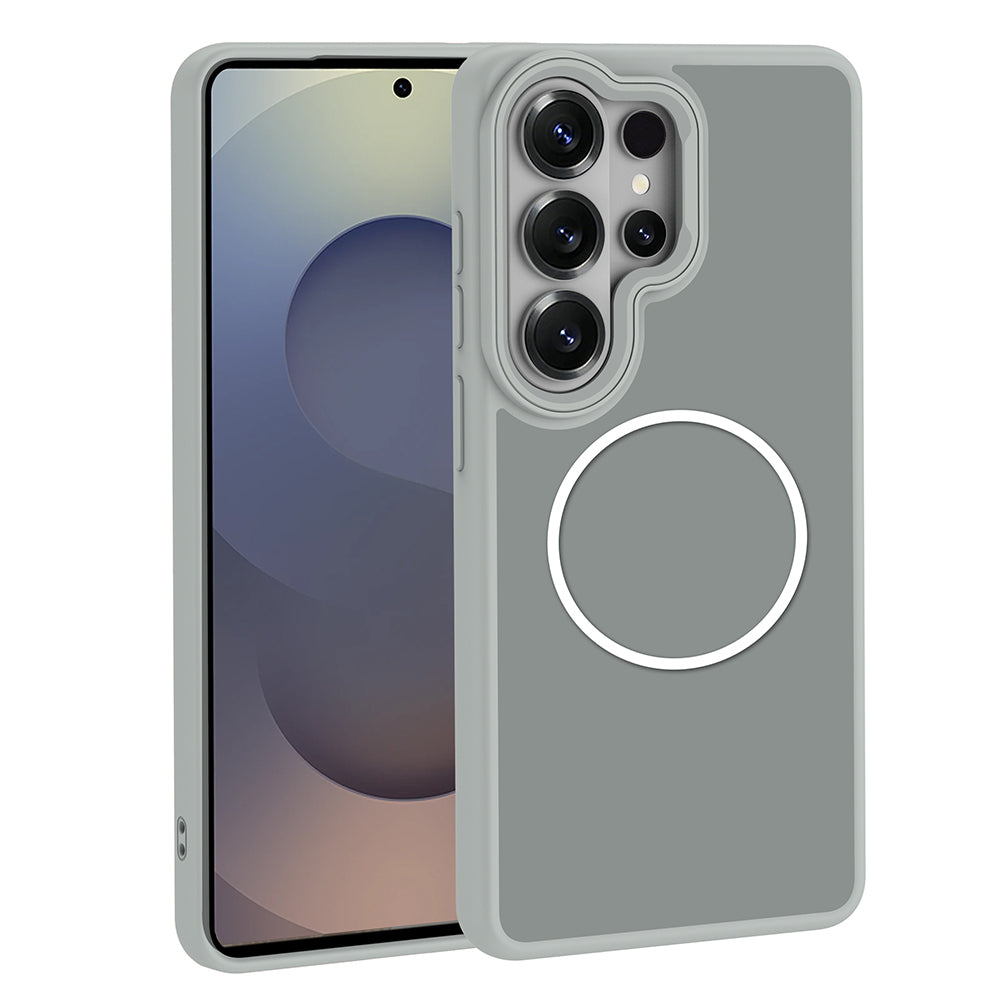 Galaxy S26 Ultra Kılıf M-Safe Şarj Özellikli Metal Kamera Çerçeveli Sanremo Silikon Kapak Gri