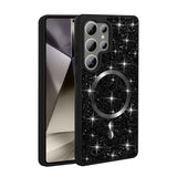 Samsung Galaxy S26 Ultra Kılıf Pırlanta Tasarımlı M-safe Şarj Özellikli Mozaik Silikon Kapak Siyah