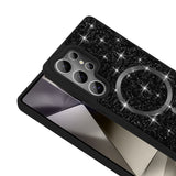 Samsung Galaxy S26 Ultra Kılıf Pırlanta Tasarımlı M-safe Şarj Özellikli Mozaik Silikon Kapak Siyah