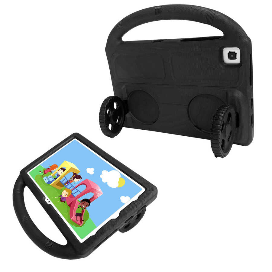 Galaxy T720 Tab S5E Zore Wheel Car Tekerlek Standlı Tablet Eva Silikon Kılıf Kırmızı