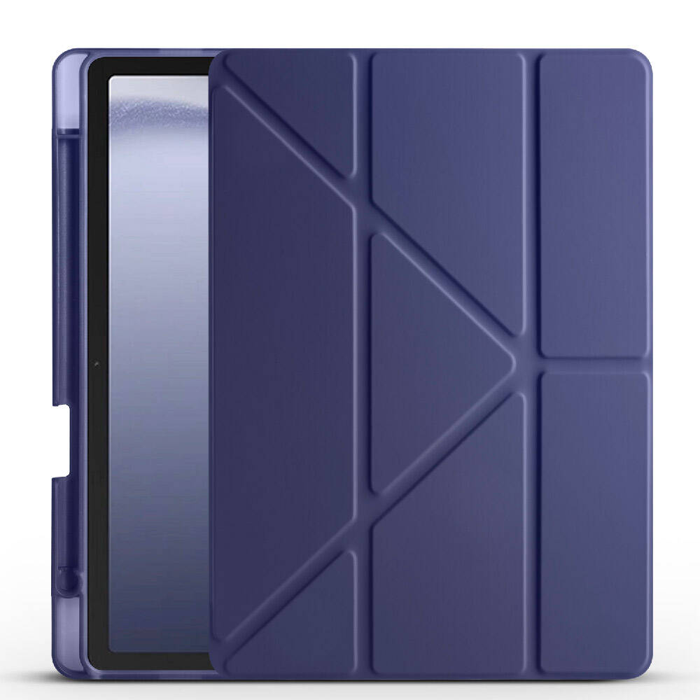 Samsung Galaxy Tab A11 Kılıf Tri Folding Kalem Bölmeli Standlı Kılıf Lacivert