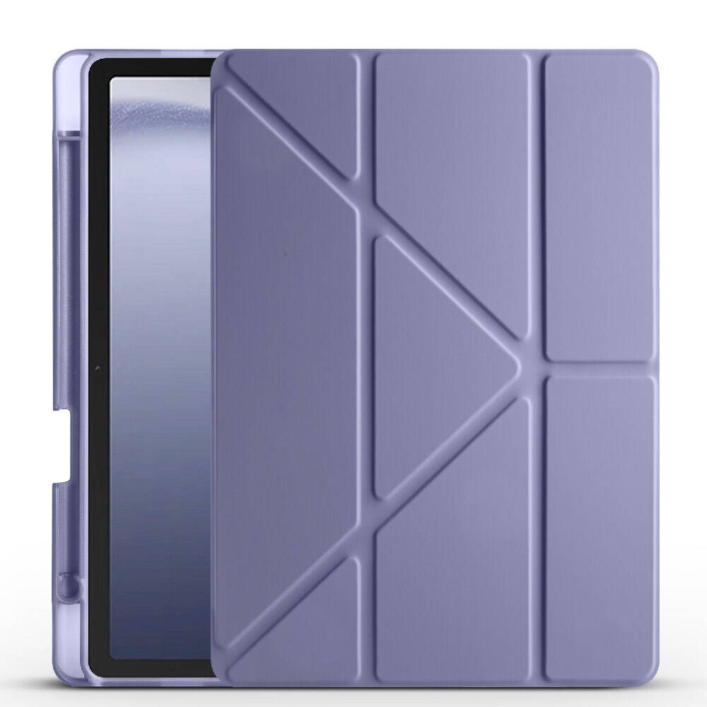 Samsung Galaxy Tab A11 Kılıf Tri Folding Kalem Bölmeli Standlı Kılıf Mor