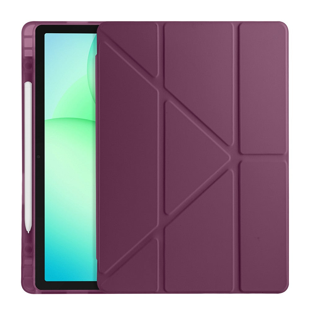 Samsung Galaxy Tab A11 Kılıf Tri Folding Kalem Bölmeli Standlı Kılıf Gri