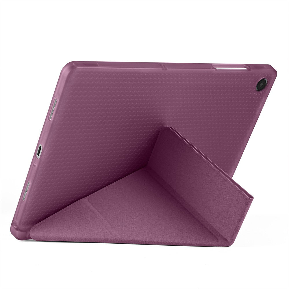 Samsung Galaxy Tab A11 Kılıf Tri Folding Kalem Bölmeli Standlı Kılıf Koyu Mor