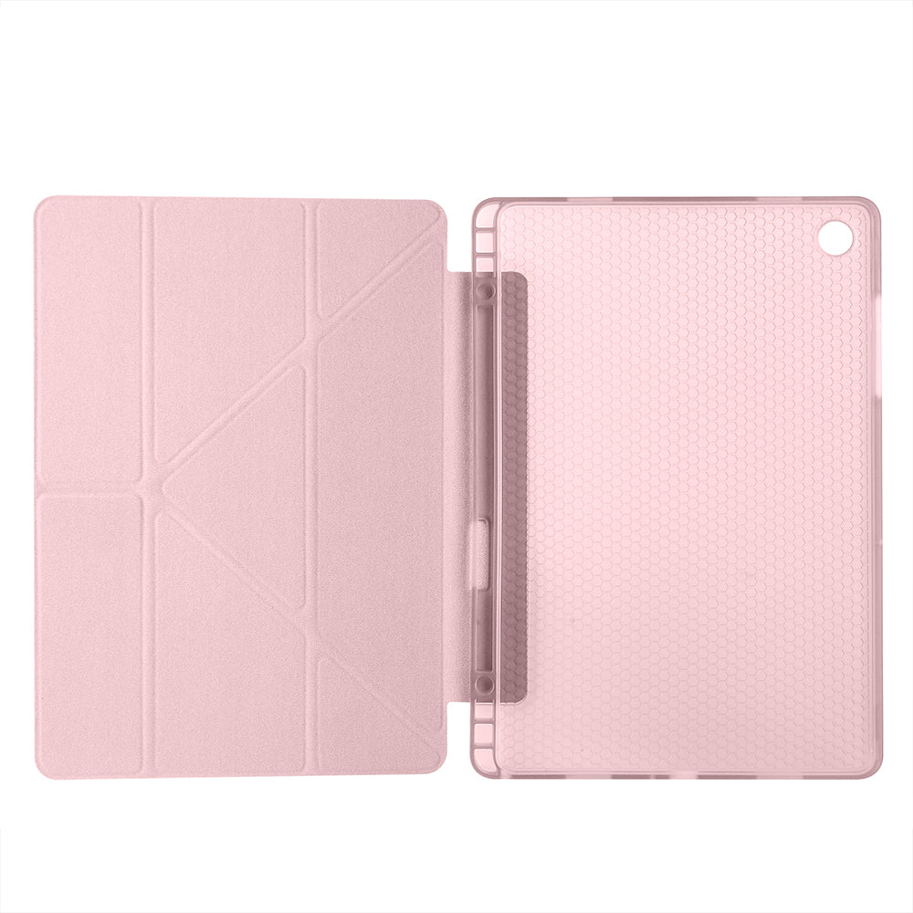 Galaxy Tab A11 Plus Kılıf Zore Tri Folding Kalem Bölmeli Standlı Kılıf Rose Gold