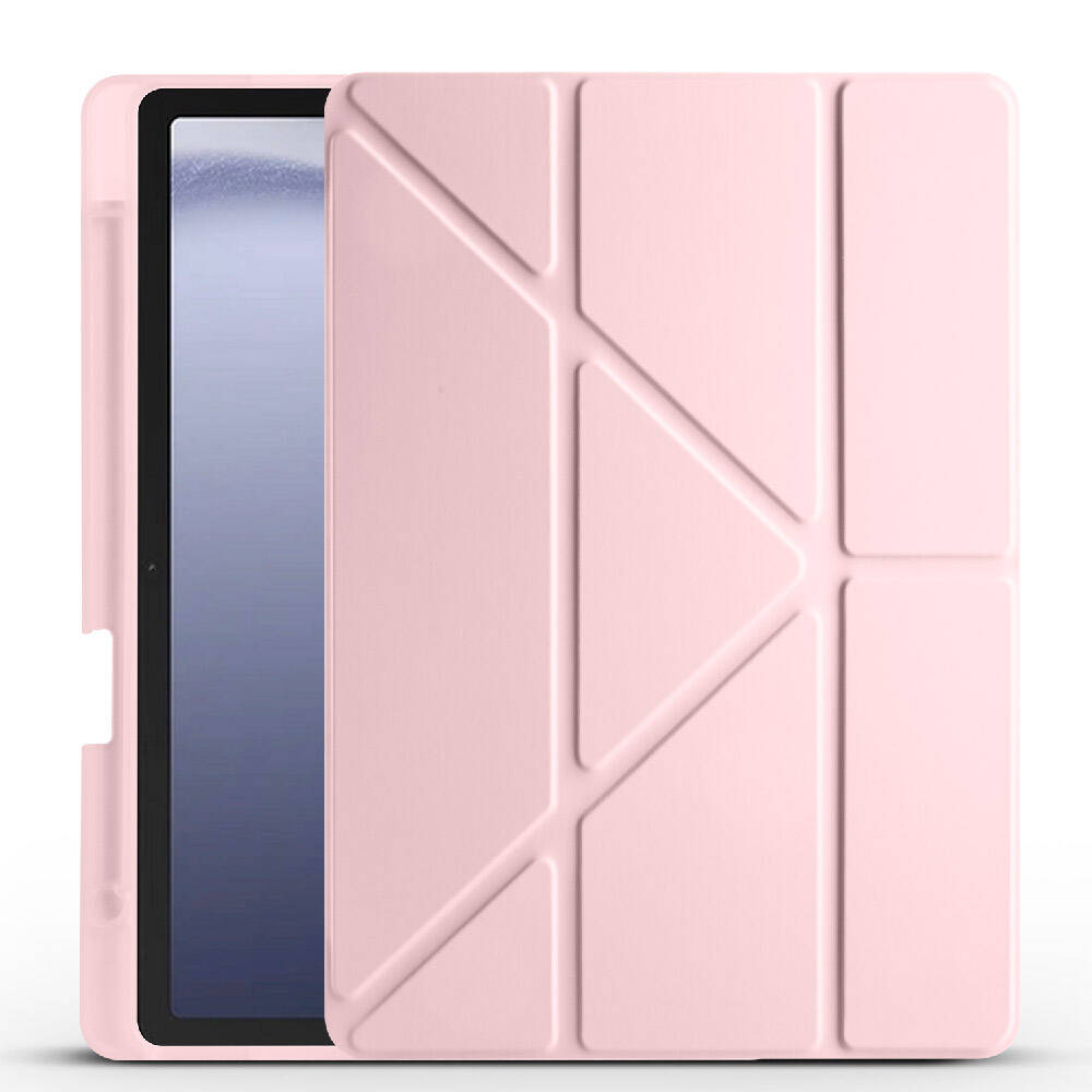 Galaxy Tab A9 Kılıf Zore Tri Folding Kalem Bölmeli Standlı Kılıf Rose Gold