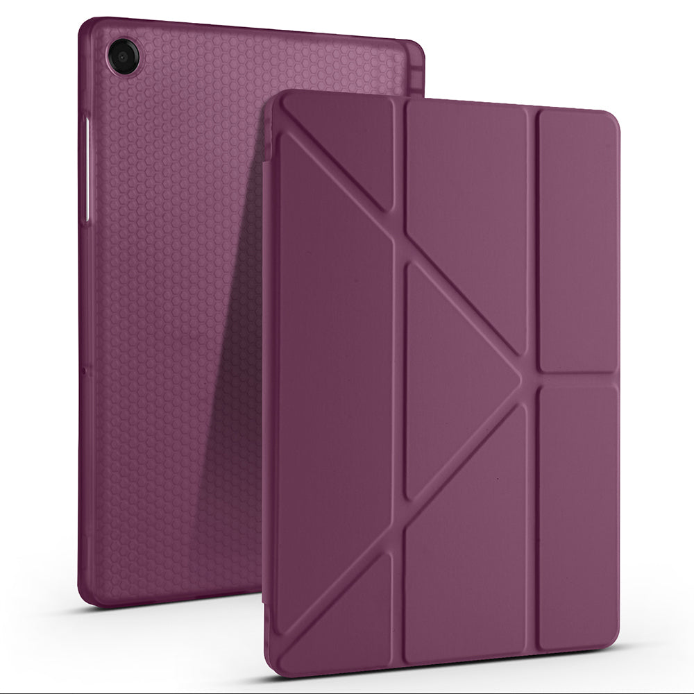 Galaxy Tab A9 Kılıf Tri Folding Kalem Bölmeli Standlı Kılıf Koyu Mor