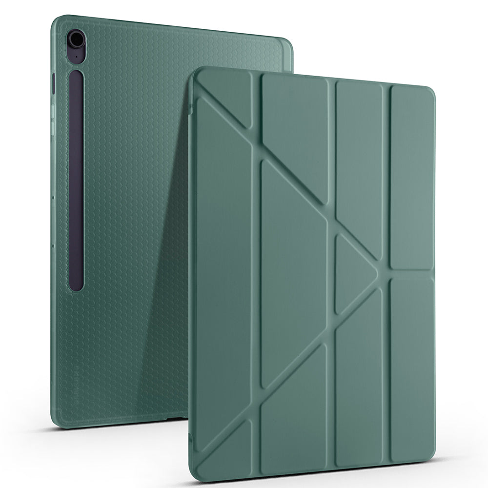 Galaxy Tab S10 FE Plus Kılıf Zore Tri Folding Kalem Bölmeli Standlı Kılıf Koyu Yeşil