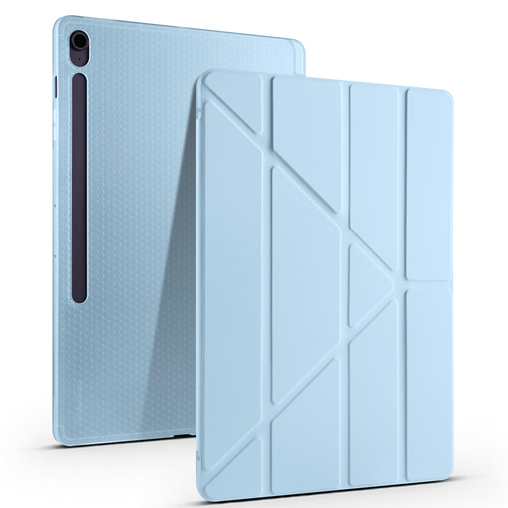 Galaxy Tab S10 FE Plus Kılıf Zore Tri Folding Kalem Bölmeli Standlı Kılıf Mavi