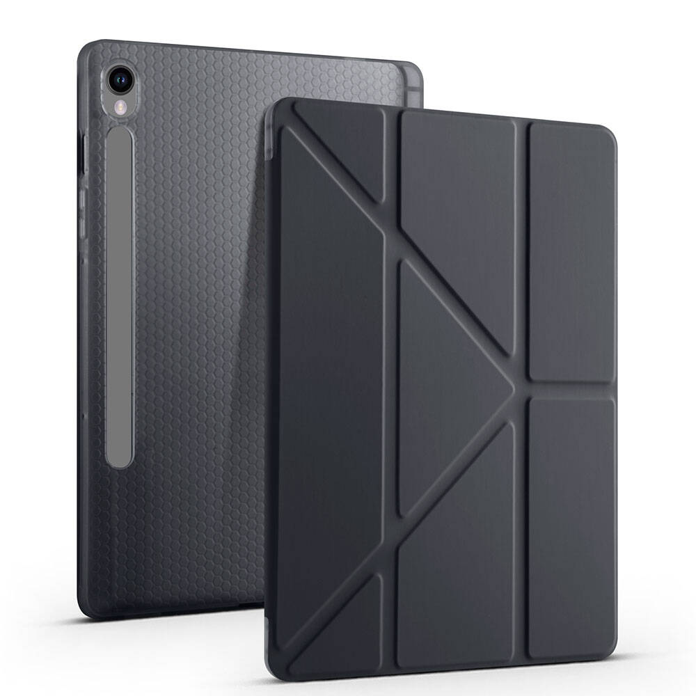 Galaxy Tab S10 Lite Kılıf Zore Tri Folding Kalem Bölmeli Standlı Kılıf Siyah