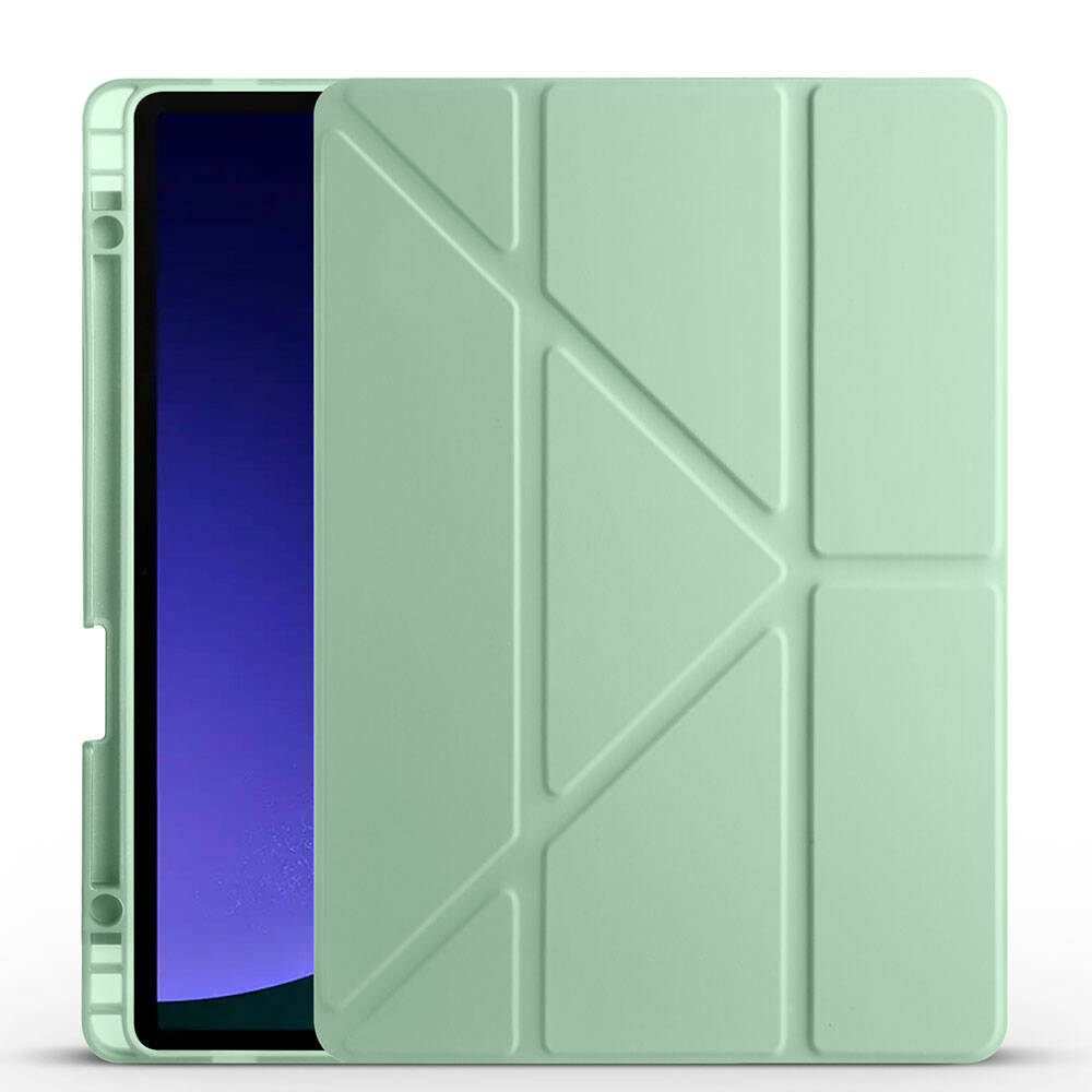 Galaxy Tab S10 Lite Kılıf Zore Tri Folding Kalem Bölmeli Standlı Kılıf Açık Yeşil
