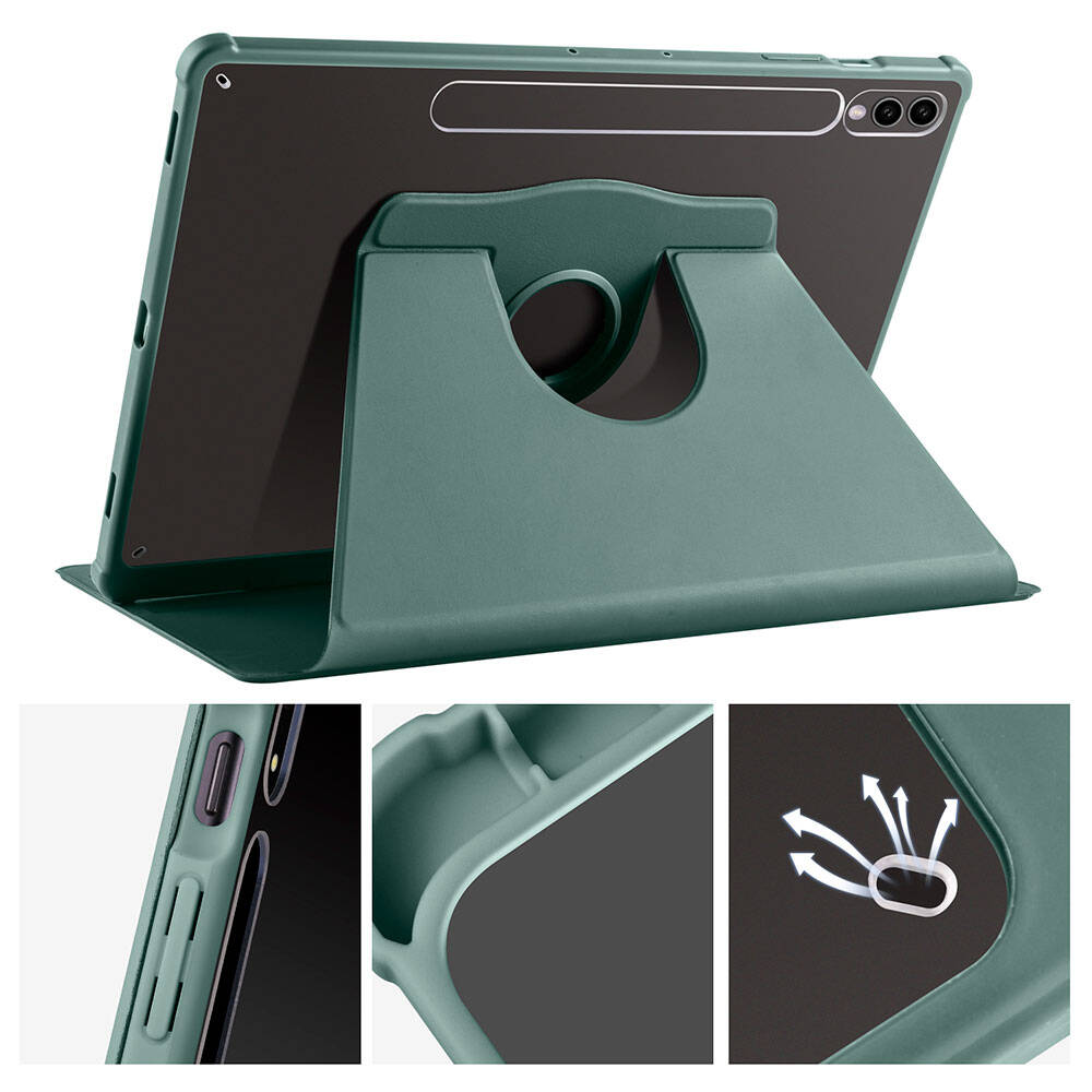 Galaxy Tab S10 Plus Kılıf Zore Termik Kalem Bölmeli Dönebilen Standlı Kılıf Açık Yeşil