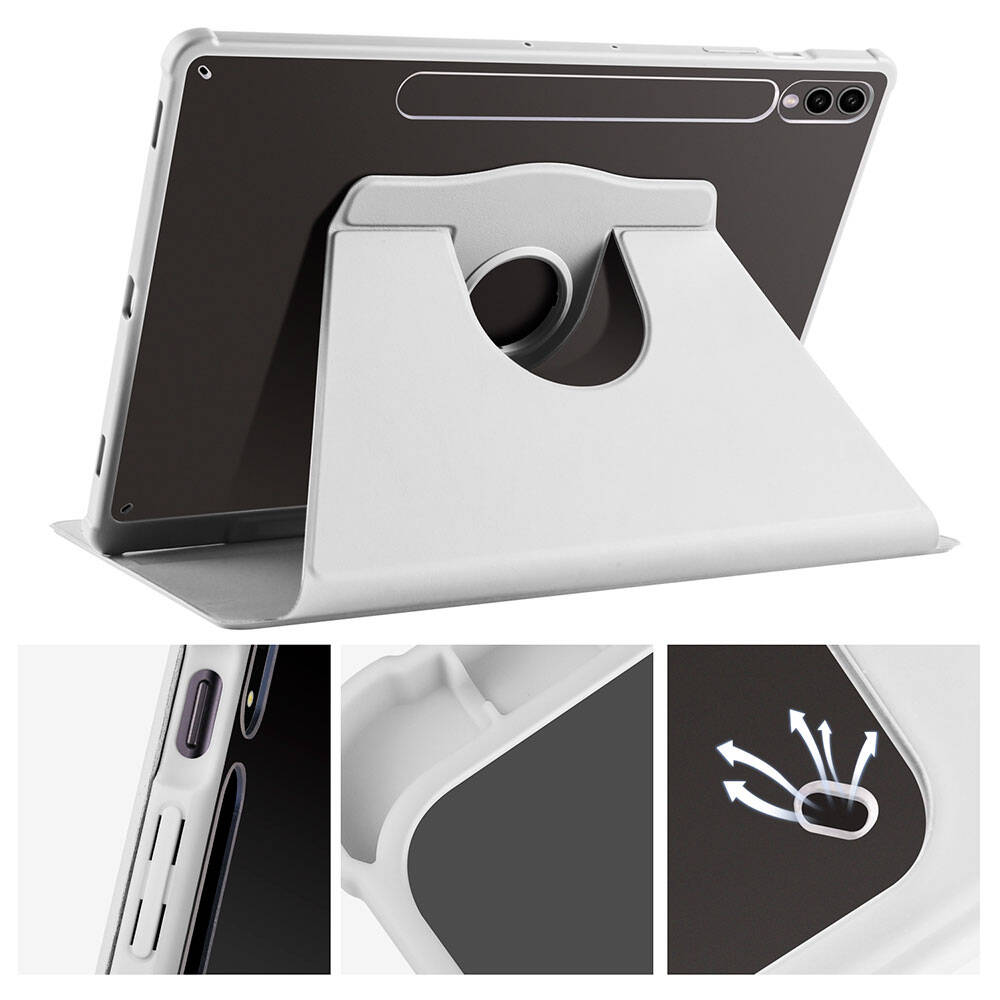 Galaxy Tab S10 Plus Kılıf Zore Termik Kalem Bölmeli Dönebilen Standlı Kılıf Lavendery Gray