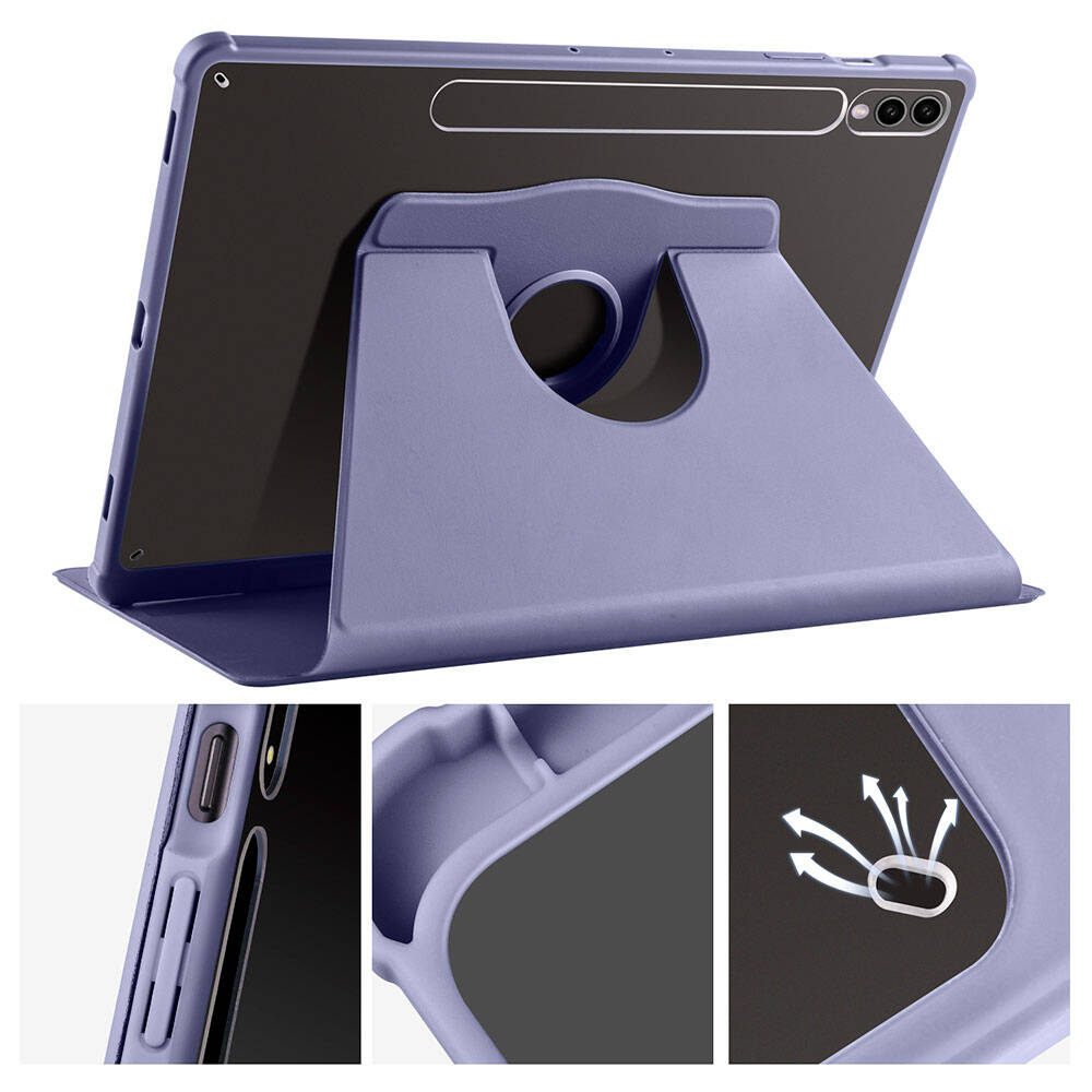Galaxy Tab S10 Plus Kılıf Zore Termik Kalem Bölmeli Dönebilen Standlı Kılıf Lavendery Gray