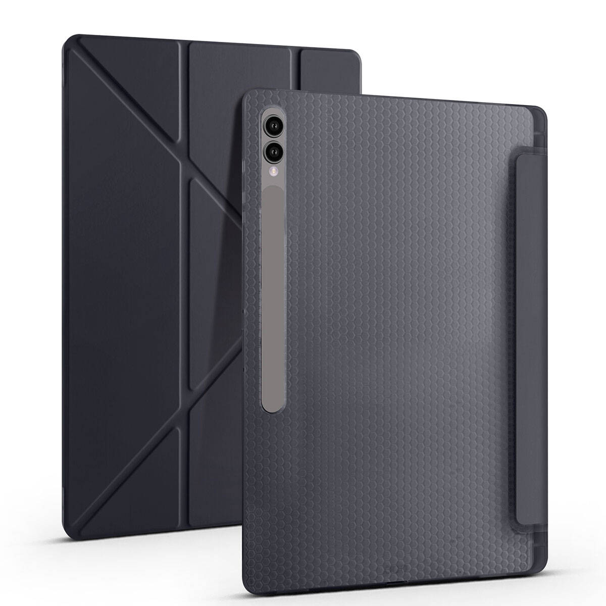 Galaxy Tab S10 Ultra Kılıf Zore Tri Folding Kalem Bölmeli Standlı Kılıf Siyah