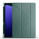 Galaxy Tab S10 Ultra Kılıf Zore Tri Folding Kalem Bölmeli Standlı Kılıf Koyu Yeşil