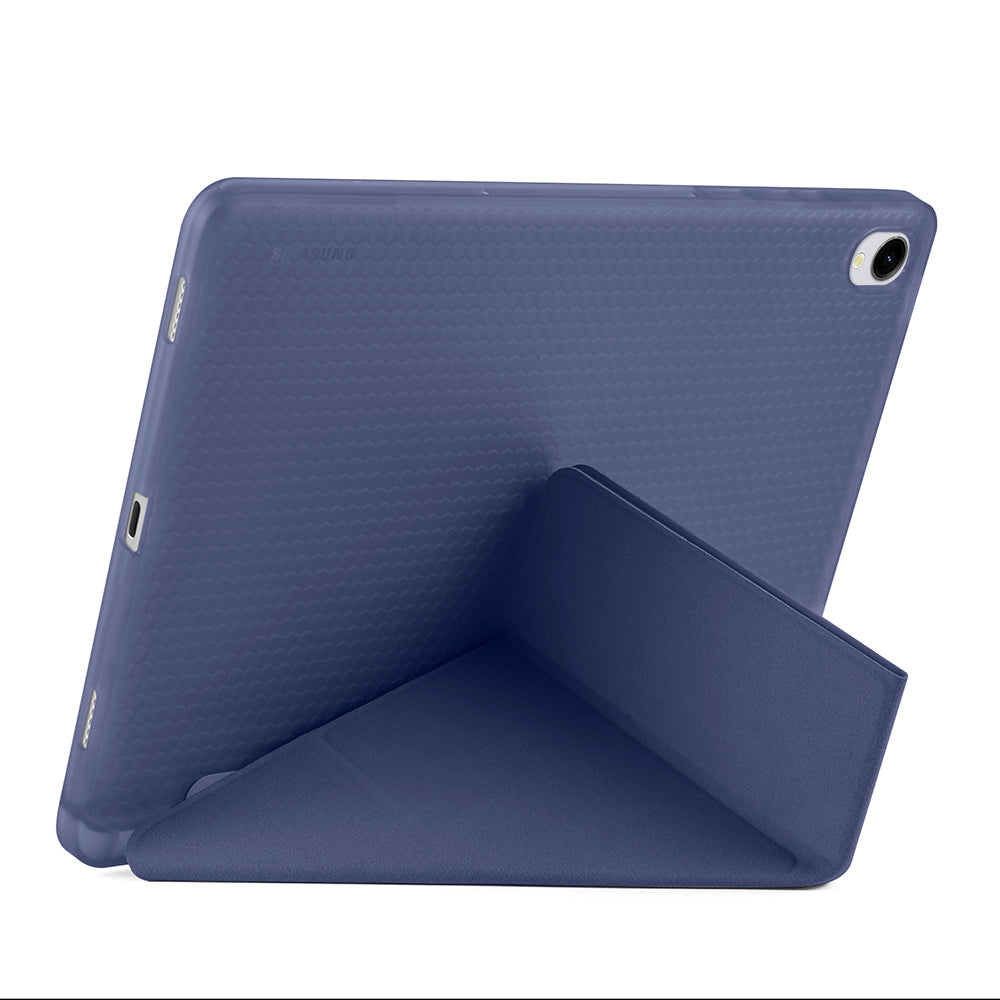 Galaxy Tab S11 Kılıf Zore Tri Folding Kalem Bölmeli Standlı Kılıf Mavi