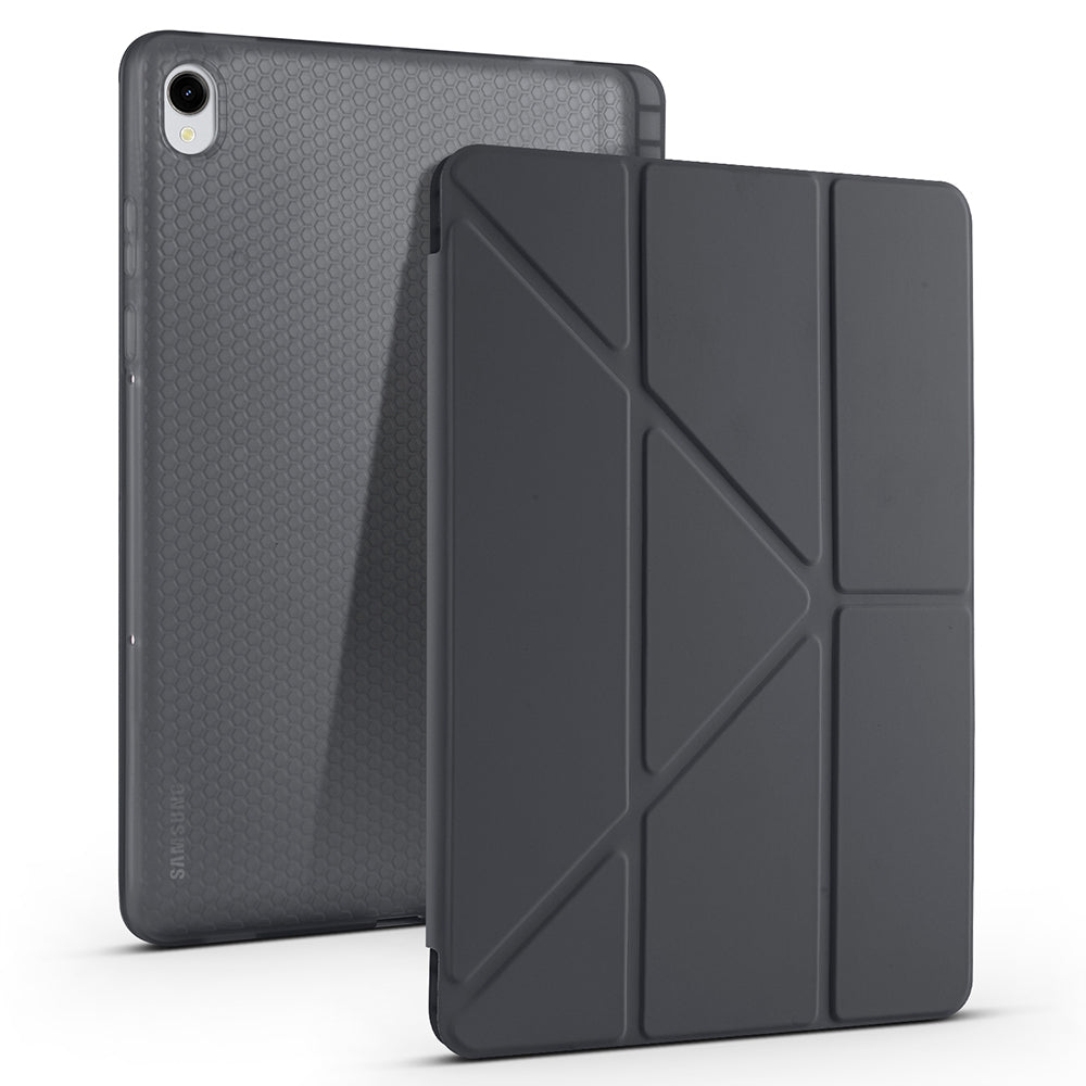Galaxy Tab S11 Kılıf Zore Tri Folding Kalem Bölmeli Standlı Kılıf Siyah