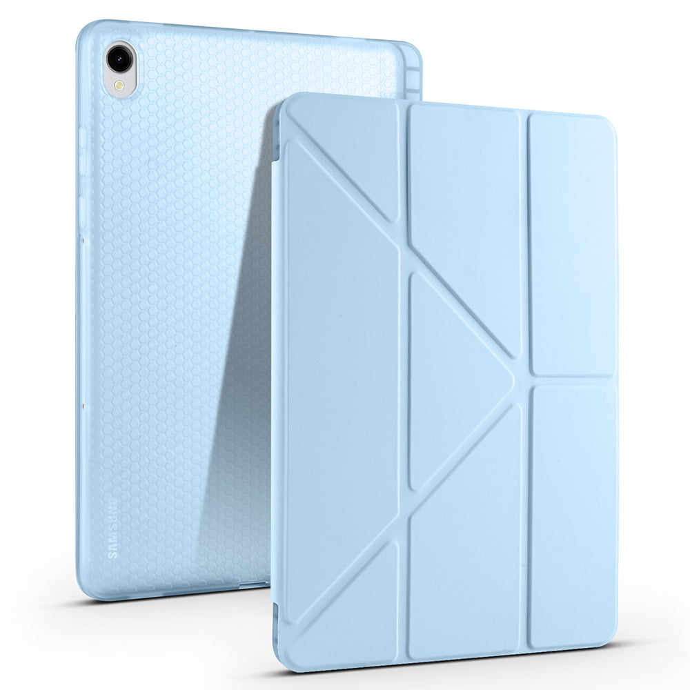 Galaxy Tab S11 Kılıf Zore Tri Folding Kalem Bölmeli Standlı Kılıf Mavi