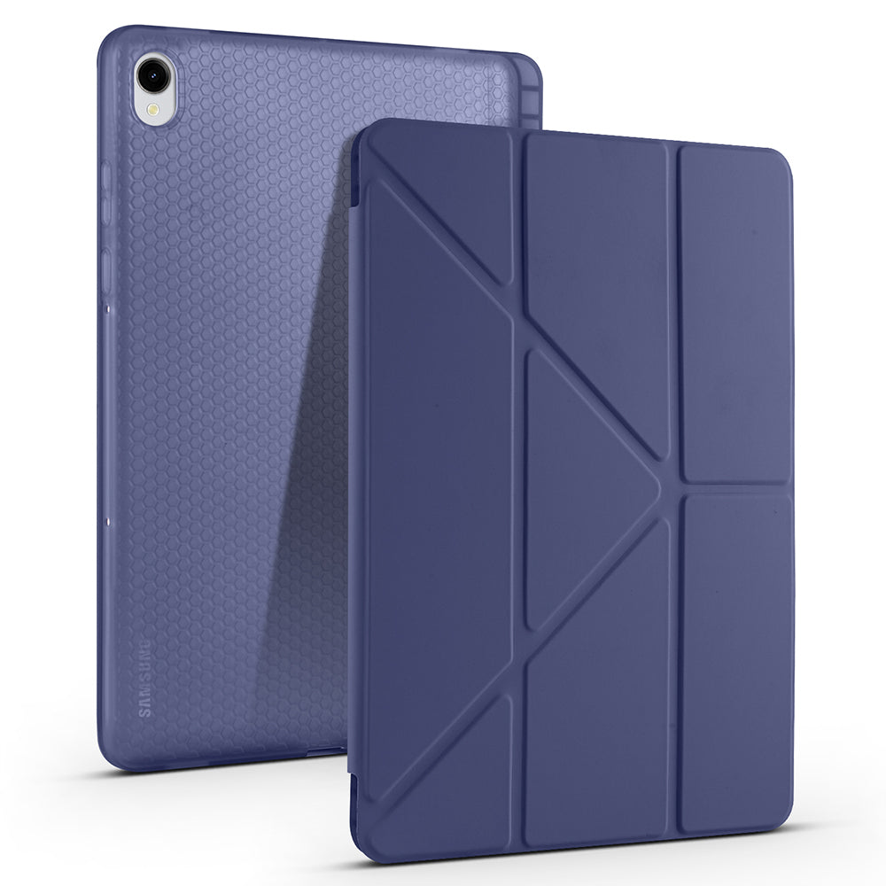 Galaxy Tab S11 Kılıf Zore Tri Folding Kalem Bölmeli Standlı Kılıf Lacivert