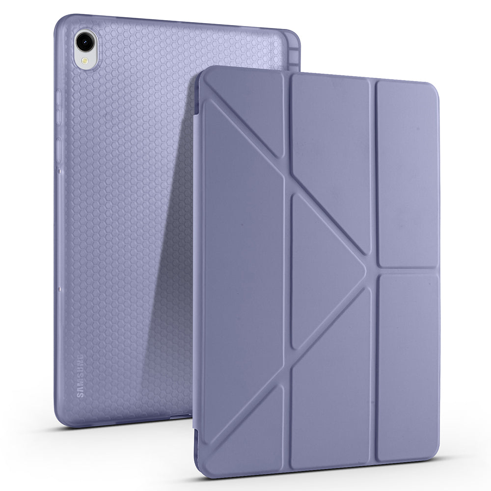 Galaxy Tab S11 Kılıf Zore Tri Folding Kalem Bölmeli Standlı Kılıf Mor
