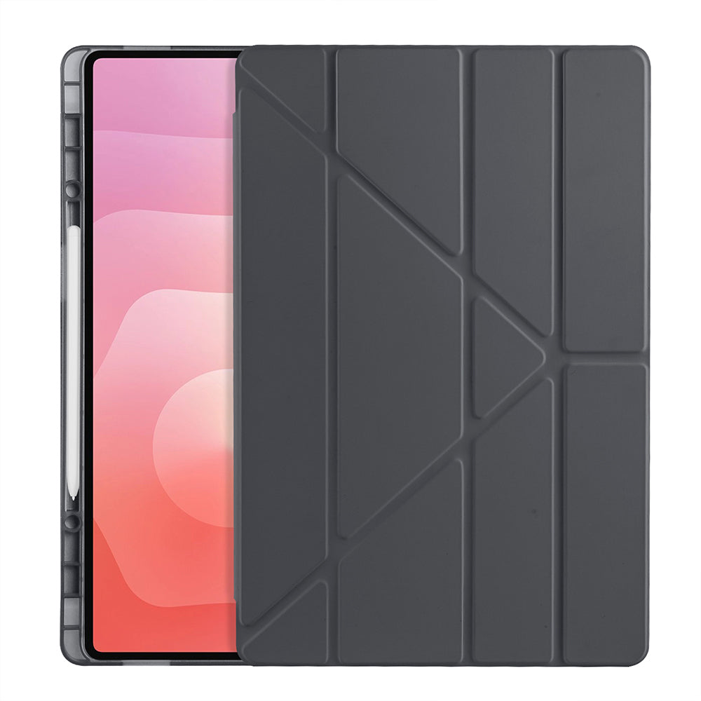 Galaxy Tab S11 Ultra Kılıf Tri Folding Kalem Bölmeli Standlı Kılıf Gri