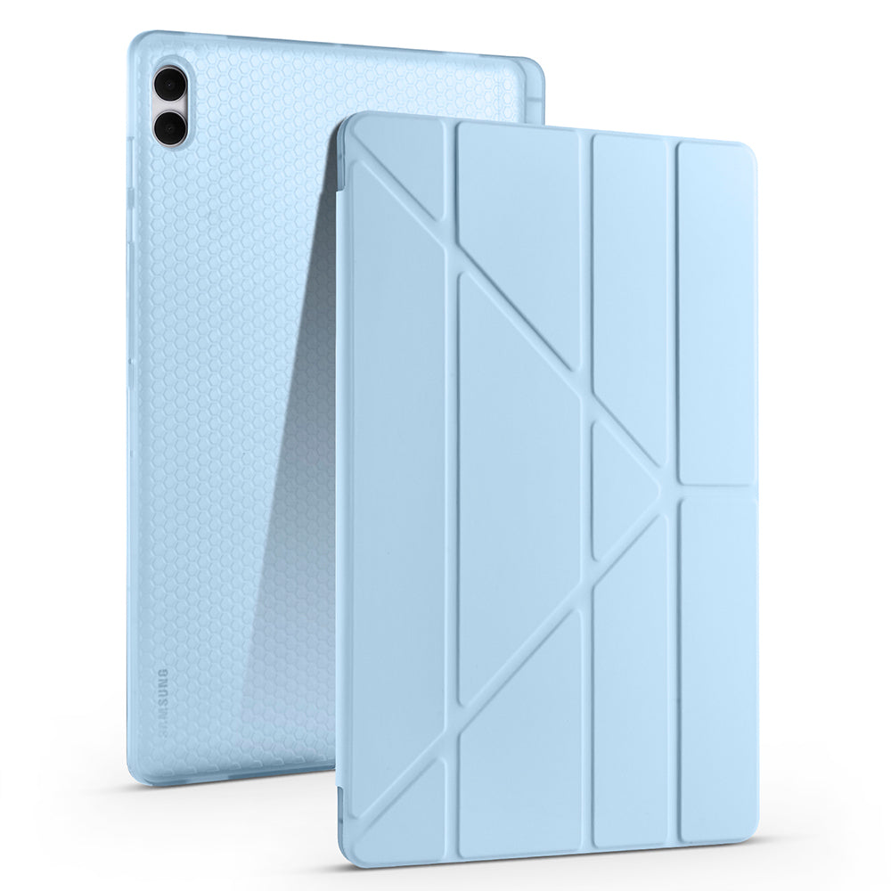 Galaxy Tab S11 Ultra Kılıf Zore Tri Folding Kalem Bölmeli Standlı Kılıf Mavi