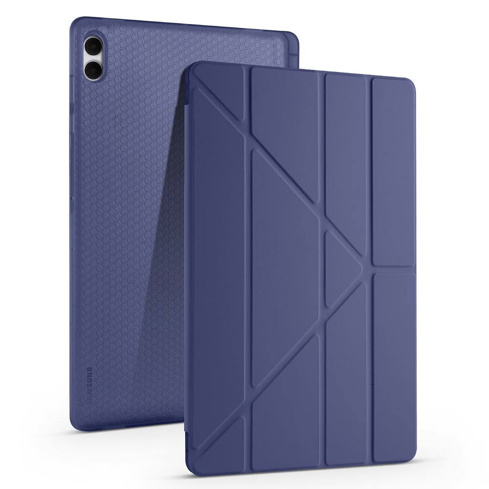 Galaxy Tab S11 Ultra Kılıf Zore Tri Folding Kalem Bölmeli Standlı Kılıf Lacivert