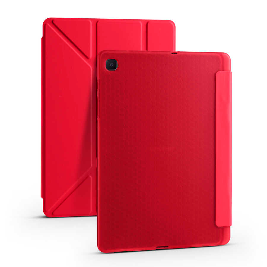 Galaxy Tab S6 Lite P610 Kılıf Zore Tri Folding Kalem Bölmeli Standlı Kılıf Kırmızı