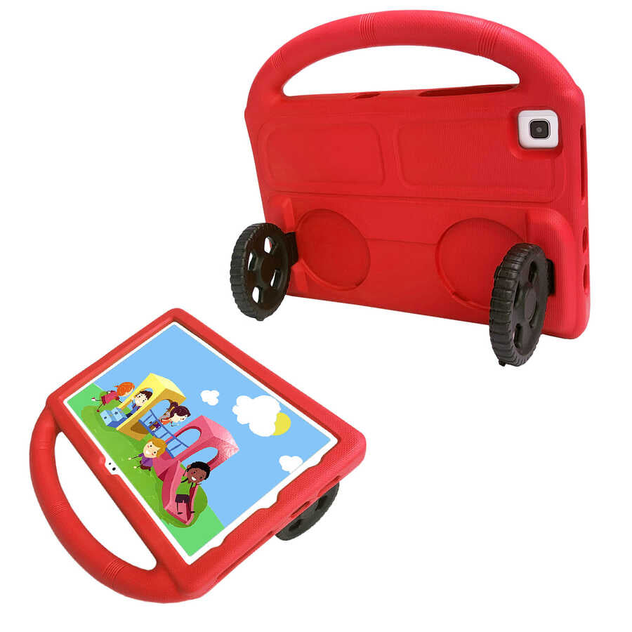 Galaxy Tab S6 Lite P610 Zore Wheel Car Tekerlek Standlı Tablet Eva Silikon Kılıf Mavi