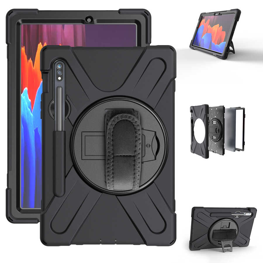 Galaxy Tab S7 Plus T970 Kılıf Zore Defender Tablet Silikon Siyah