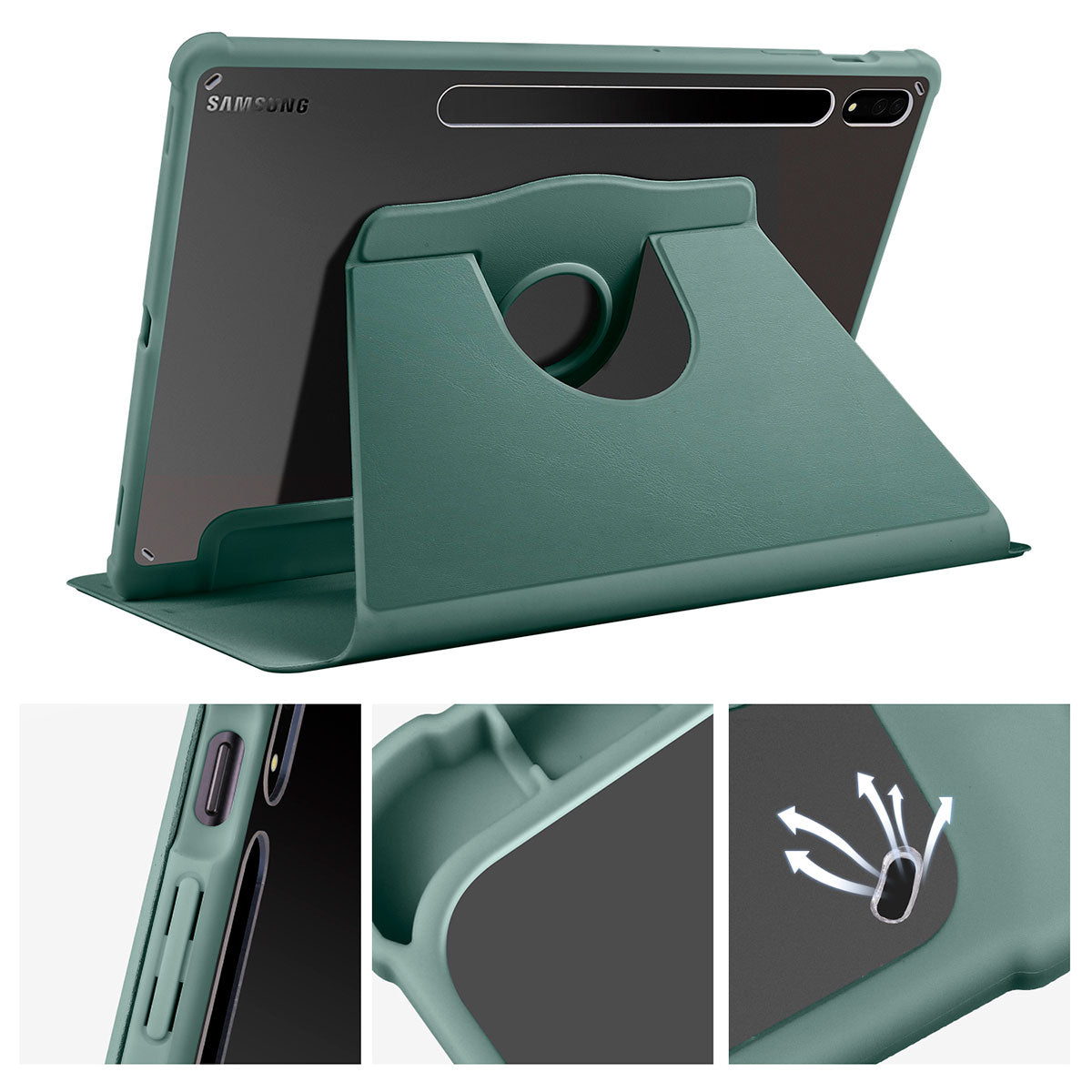 Galaxy Tab S7 Plus T970 Kılıf Zore Termik Kalem Bölmeli Dönebilen Standlı Kılıf Siyah