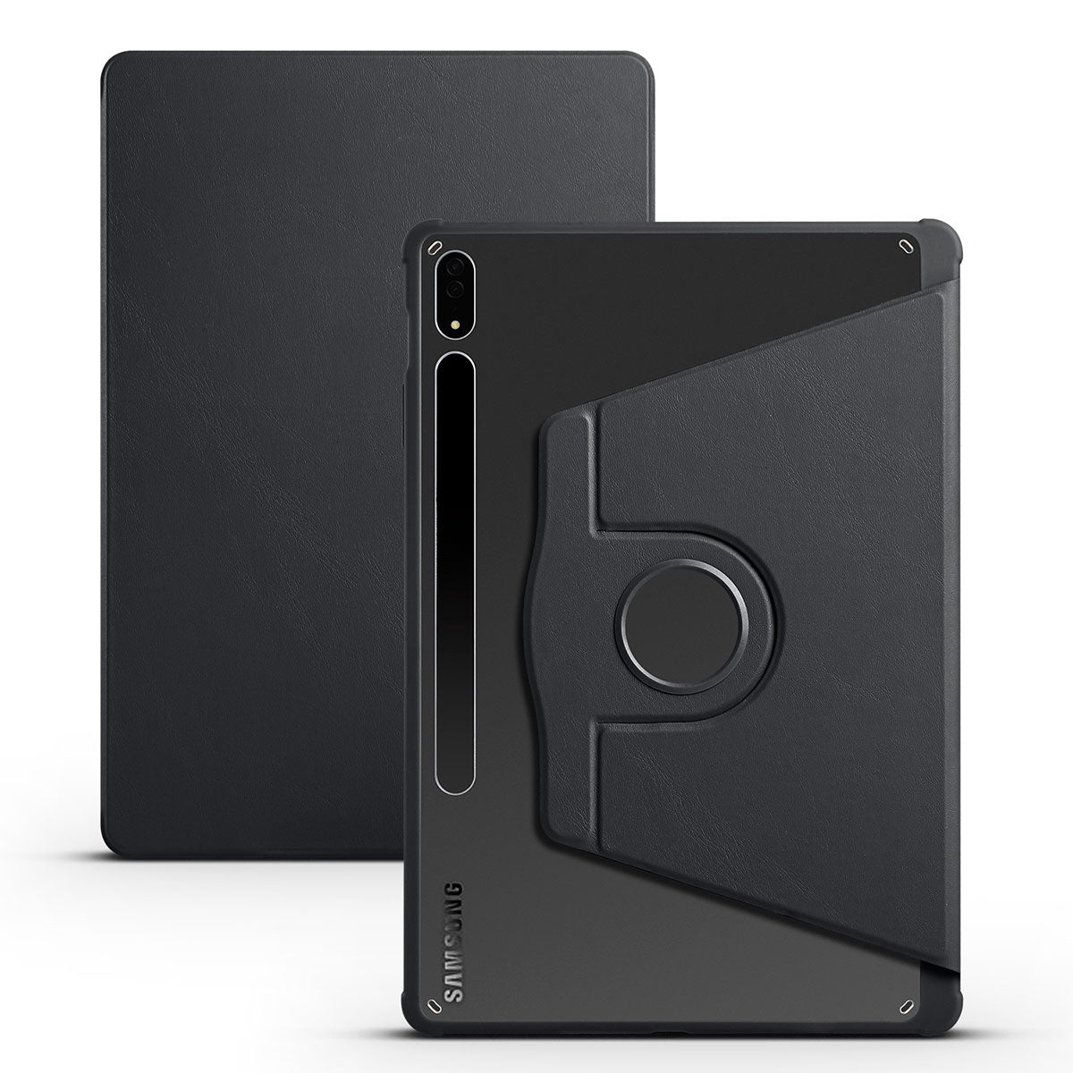 Galaxy Tab S7 Plus T970 Kılıf Zore Termik Kalem Bölmeli Dönebilen Standlı Kılıf Siyah