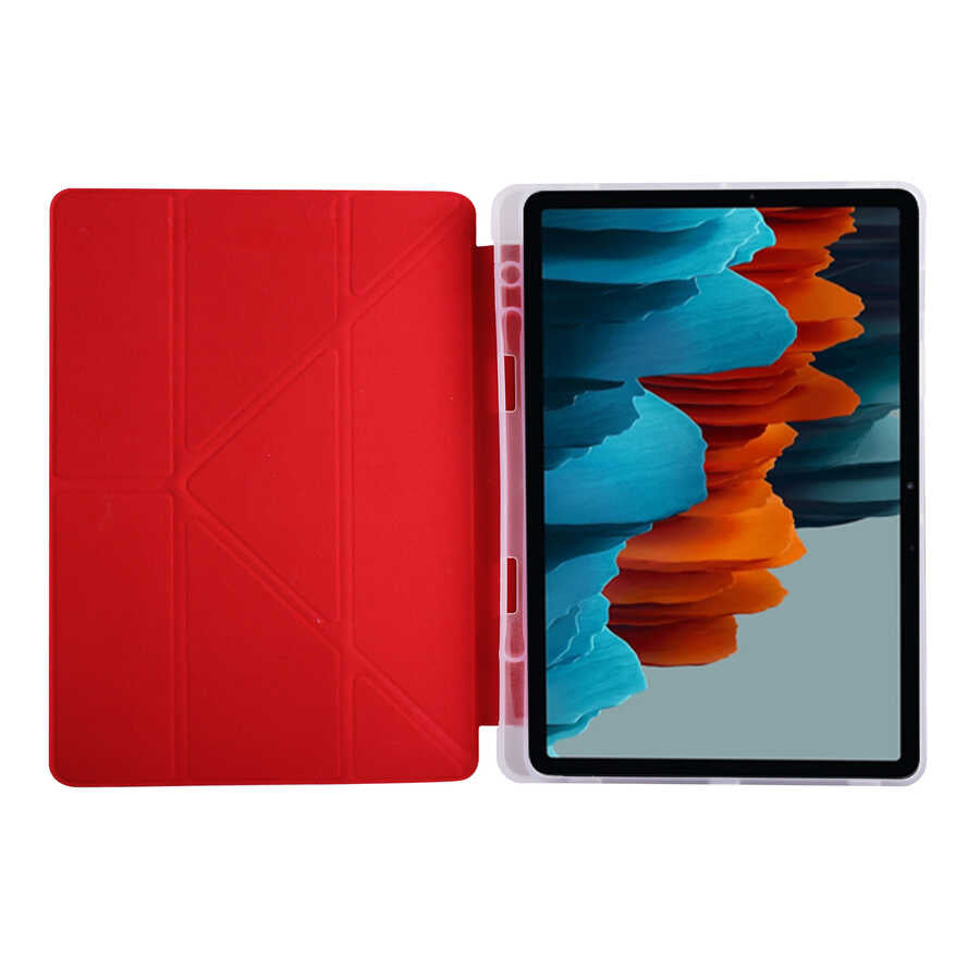 Galaxy Tab S7 Plus T970 Kılıf Zore Tri Folding Kalem Bölmeli Standlı Kılıf Kırmızı